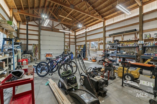 garage featuring a workshop area
