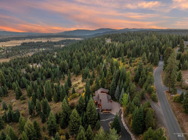 aerial view at dusk with a mountain view