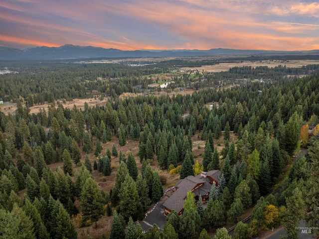 aerial view at dusk with a mountain view