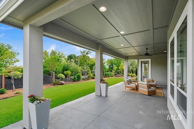 7478 W Palamas, Eagle, ID 83616 - view of patio with an outdoor hangout area and view of wooded area