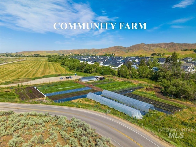 aerial view with a mountain view and a rural view