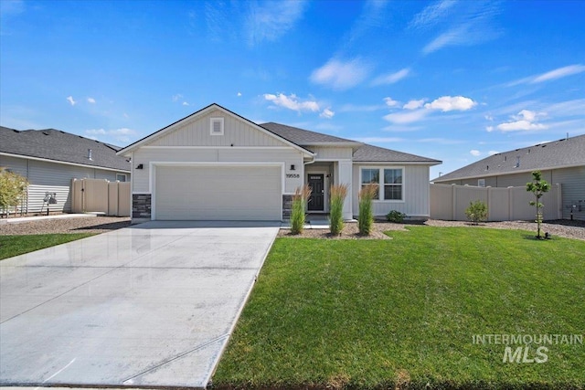 19558 Delmarva Ave, Caldwell, ID 83605 - ranch-style home with a garage, concrete driveway, and stone siding