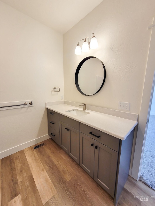 bathroom featuring hardwood / wood-style flooring and vanity