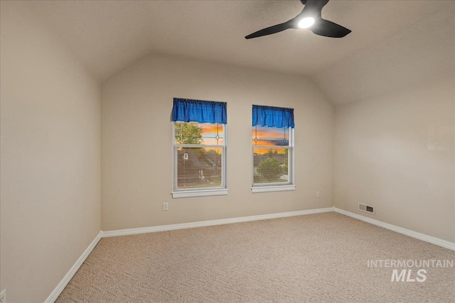 2920 S Givens Way, Meridian, ID 83642 - additional living space with carpet floors, vaulted ceiling, ceiling fan, and baseboards