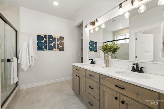 1866 W Windswept Dr, Meridian, ID 83646 - bathroom with double vanity and a shower stall