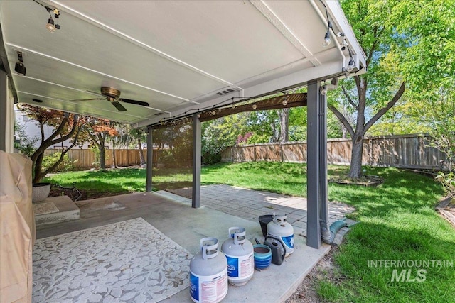 view of patio with a ceiling fan