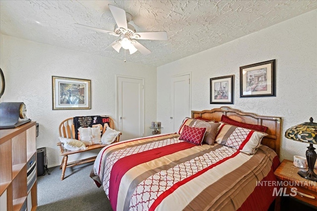 414 S 18th Ave, Caldwell, ID 83605 - bedroom featuring a textured wall, a textured ceiling, carpet floors, and a ceiling fan