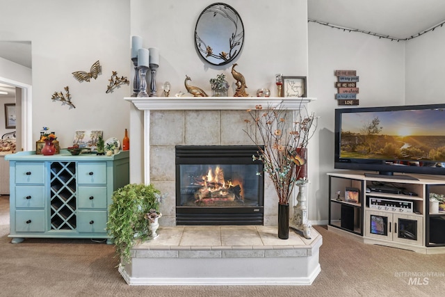 265 Cedar Park Cir, Twin Falls, ID 83301 - details featuring carpet flooring and a tiled fireplace