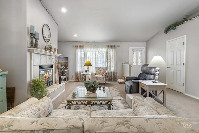 265 Cedar Park Cir, Twin Falls, ID 83301 - carpeted living area with a tiled fireplace
