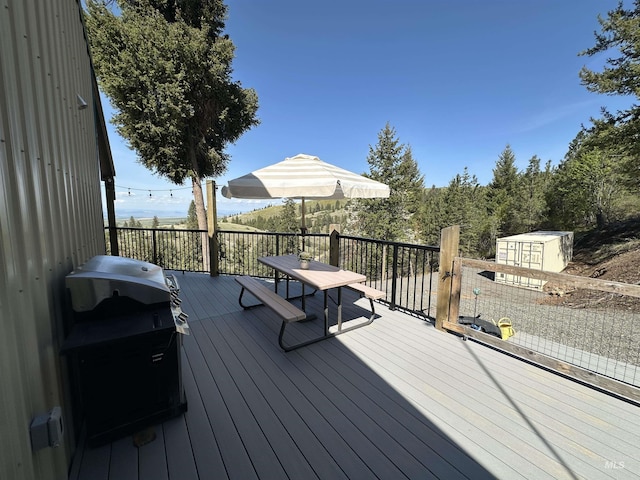 wooden deck with grilling area