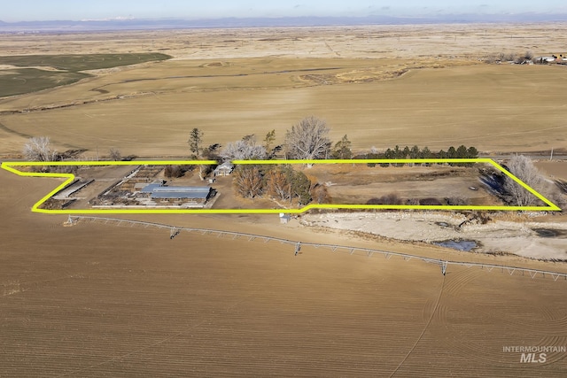 bird's eye view featuring a water view and a rural view