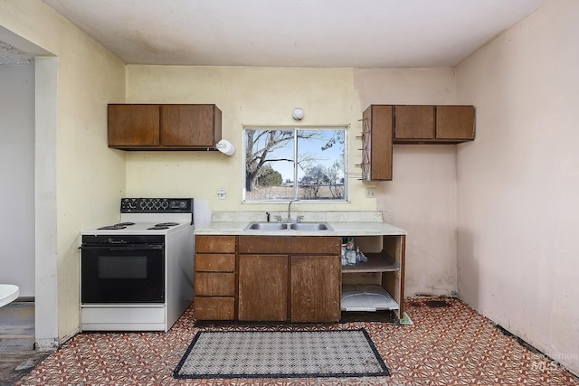 kitchen with white electric range and sink