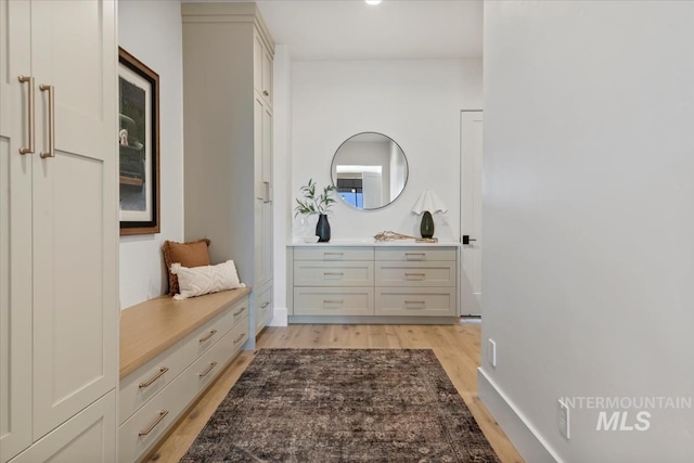 mudroom with light wood-style floors
