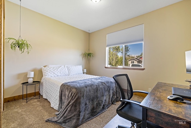 bedroom with carpet floors and baseboards