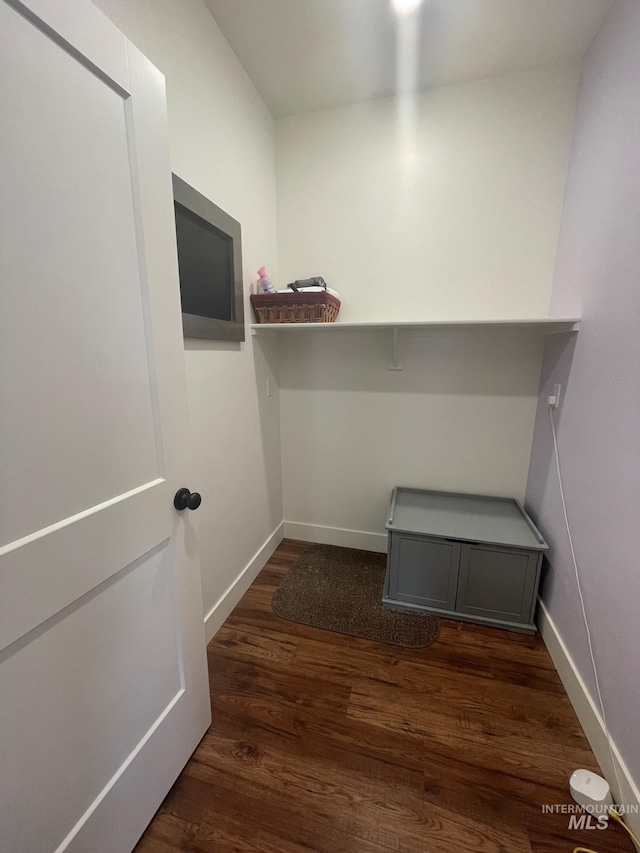 1111 Thunder Mountain St, Kimberly, ID 83341 - laundry area with dark wood-style floors and baseboards