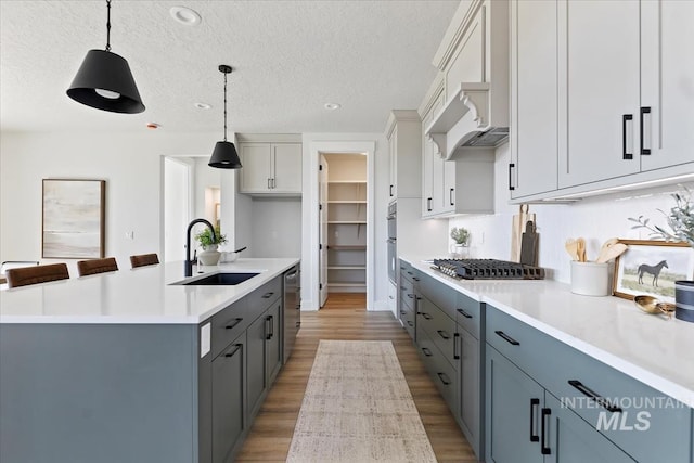 8447 W Happy Day Dr, Meridian, ID 83646 - kitchen with a sink, light wood-type flooring, a textured ceiling, stainless steel appliances, and light countertops