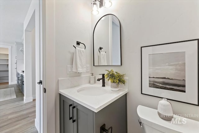 8447 W Happy Day Dr, Meridian, ID 83646 - bathroom with vanity, wood finished floors, and toilet