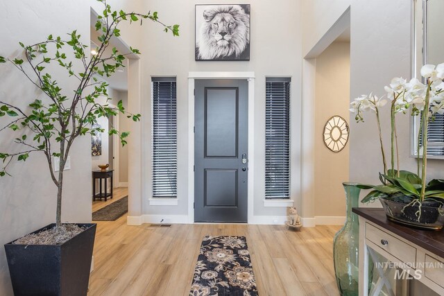 entrance foyer with wood finished floors and baseboards