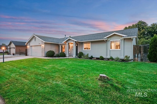 1722 W Mcglinchey St, Meridian, ID 83646 - ranch-style home with driveway, a garage, and roof with shingles