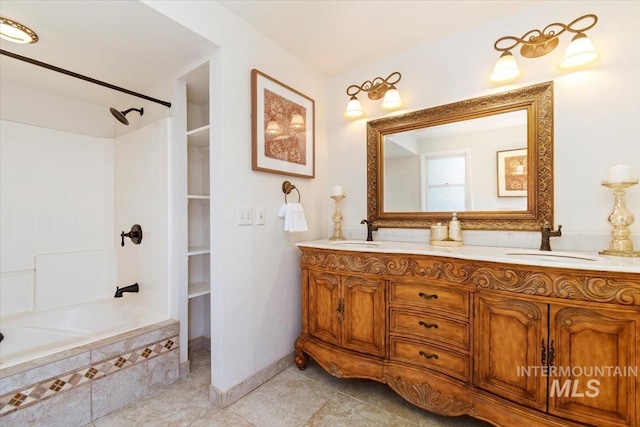1411 E Medinah Ct, Eagle, ID 83616 - full bathroom featuring tiled shower / bath, double vanity, and tile patterned flooring