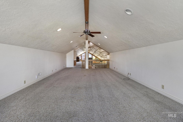 70 Pelican Dr, Rupert, ID 83350 - bonus room featuring lofted ceiling, baseboards, ceiling fan, a textured ceiling, and carpet flooring