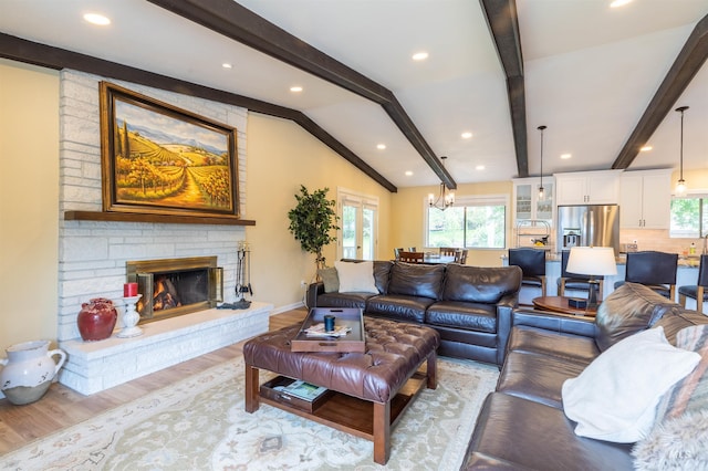 1205 Ponderosa Dr, Moscow, ID 83843 - living area with light wood-type flooring, a fireplace, baseboards, and recessed lighting