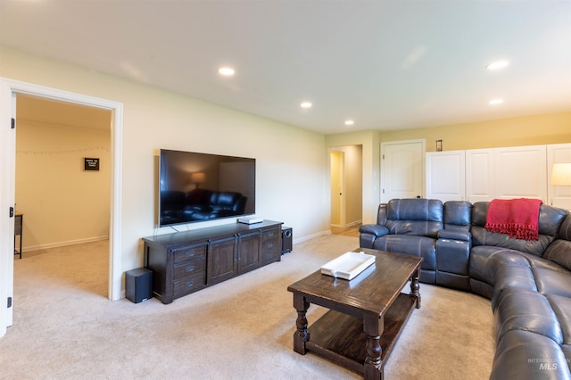 1205 Ponderosa Dr, Moscow, ID 83843 - living room featuring light carpet, recessed lighting, and baseboards