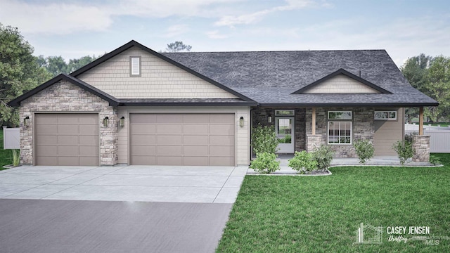 craftsman house featuring a garage and a front yard