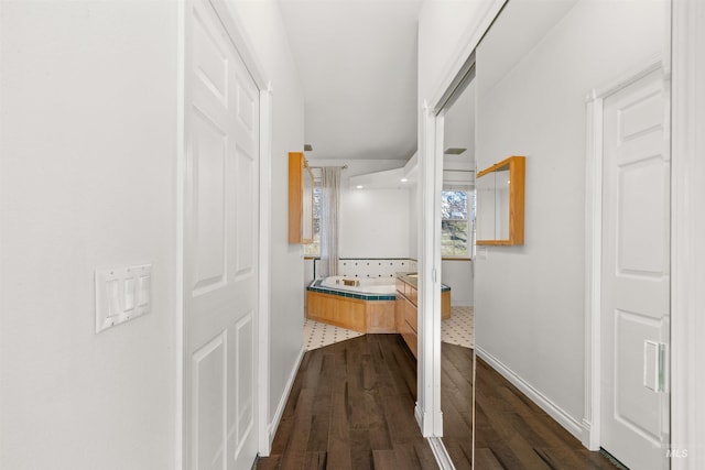 hall with dark hardwood / wood-style flooring