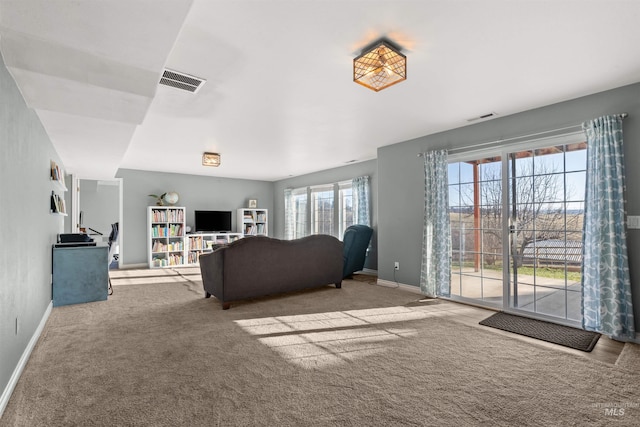 living room featuring light colored carpet