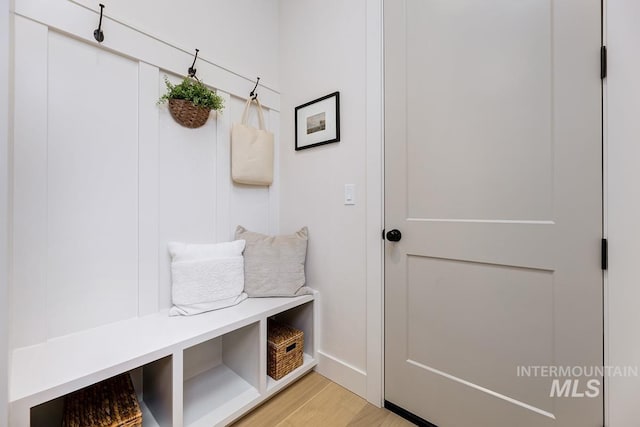 mudroom featuring light wood-style floors