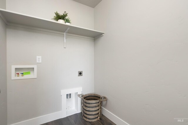 1694 N Solterra Ln, Meridian, ID 83646 - clothes washing area with hookup for an electric dryer, baseboards, dark wood-type flooring, laundry area, and hookup for a washing machine