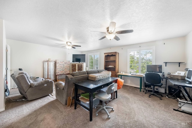 interior space featuring ceiling fan and a textured ceiling