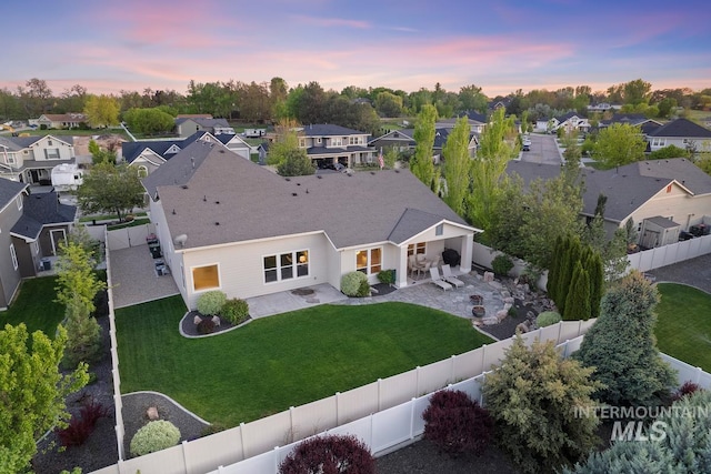aerial view at dusk of a residential view