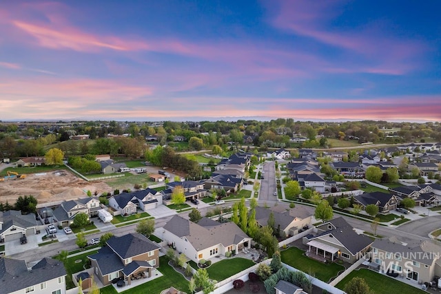 aerial view at dusk of a residential view