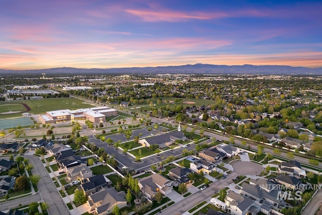 aerial view at dusk of a mountain view