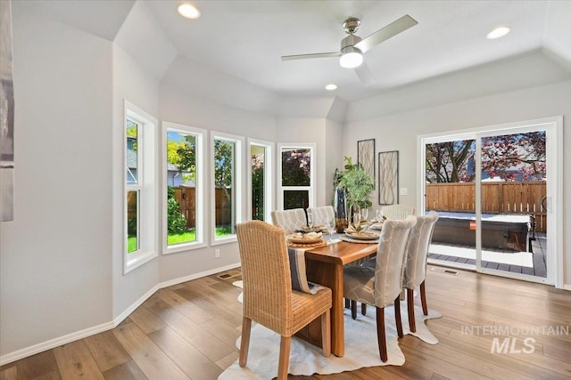 11298 W Charitan St, Boise, ID 83713 - dining area with healthy amount of natural light, lofted ceiling, wood-type flooring, baseboards, and recessed lighting