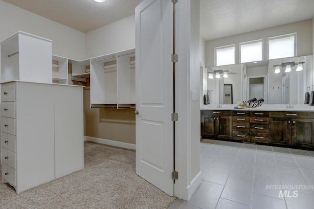 spacious closet featuring sink and light colored carpet