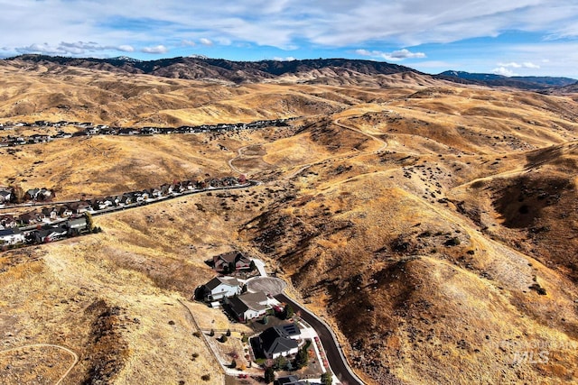 birds eye view of property featuring a mountain view