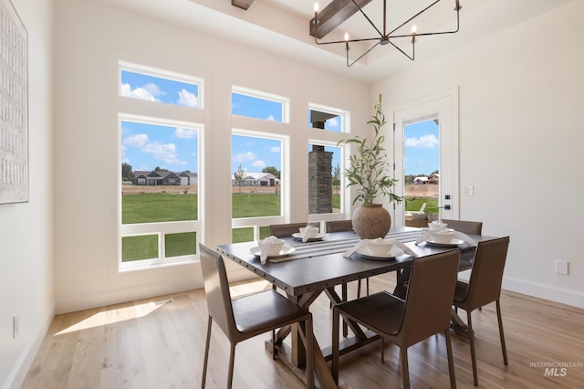 24910 Ardmore Ct, Caldwell, ID 83607 - dining space with baseboards, light wood-type flooring, and a chandelier