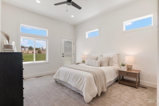 24910 Ardmore Ct, Caldwell, ID 83607 - bedroom featuring baseboards, recessed lighting, ceiling fan, and a towering ceiling
