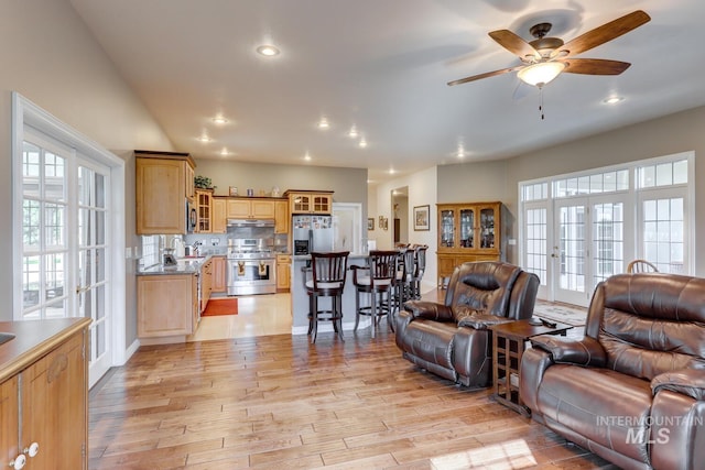 1795 W Black Canyon Hwy, Emmett, ID 83617 - living room featuring recessed lighting, a ceiling fan, and light wood finished floors