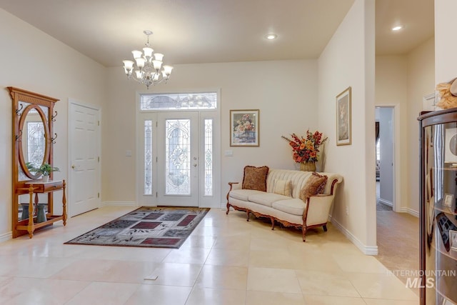 1795 W Black Canyon Hwy, Emmett, ID 83617 - foyer featuring baseboards, recessed lighting, light tile patterned floors, and a chandelier