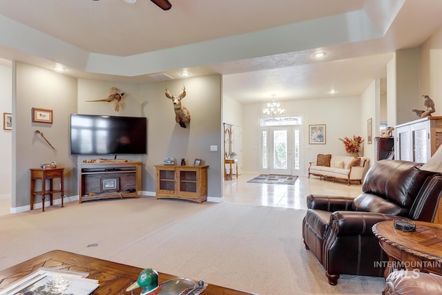1795 W Black Canyon Hwy, Emmett, ID 83617 - living room with baseboards, a notable chandelier, and carpet