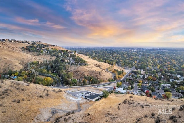 view of aerial view at dusk