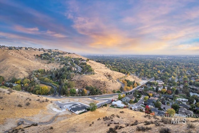 view of aerial view at dusk