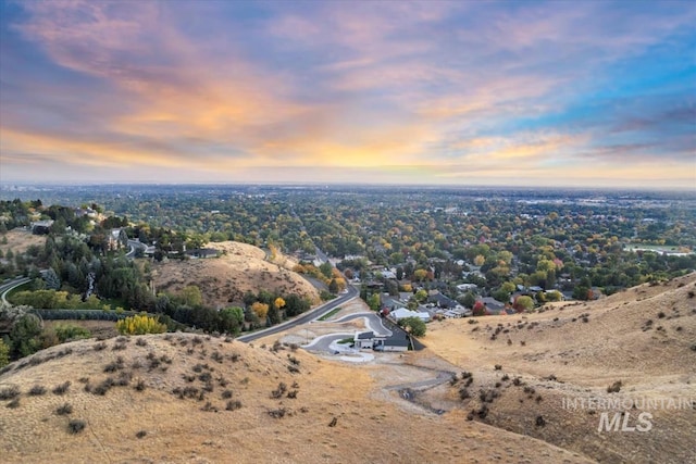 view of aerial view at dusk