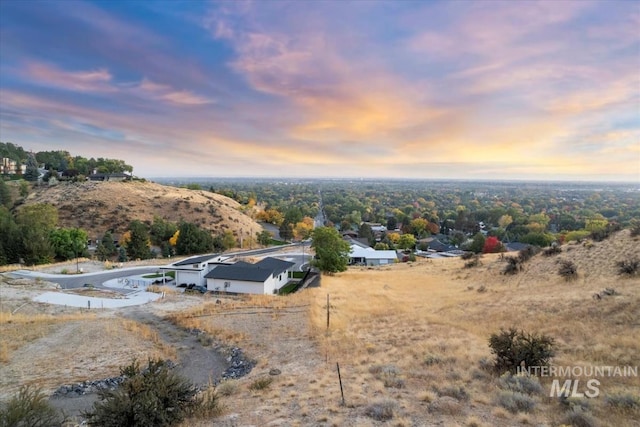 view of aerial view at dusk