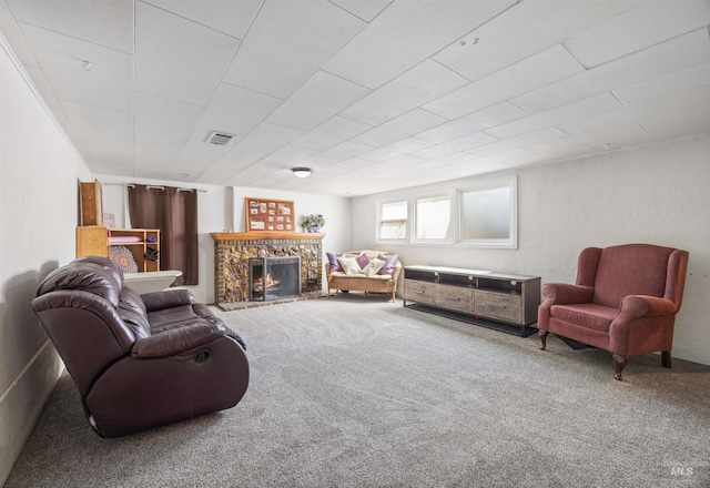 209 N Canyon St, Nampa, ID 83651 - living area featuring carpet floors and a stone fireplace