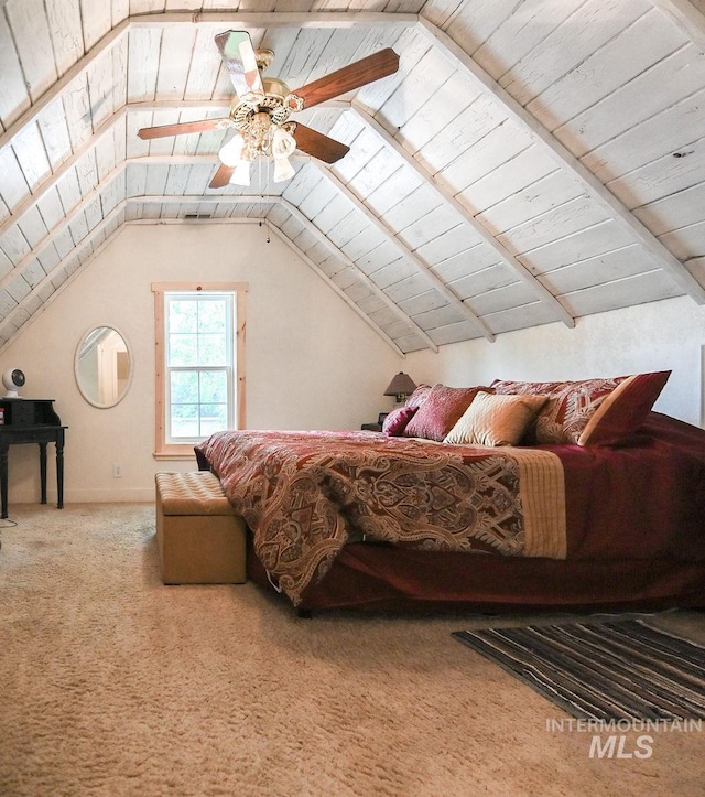 221 N Union St, Star, ID 83669 - bedroom with lofted ceiling, carpet floors, wood ceiling, and a ceiling fan